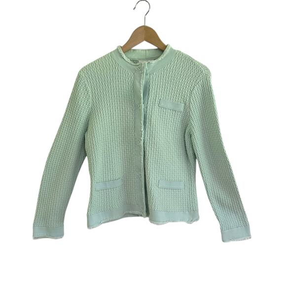 Vintage 90s does 60s Talbots Textured Knit Mint Green Jacket Size Medium Cotton - Picture 1 of 6